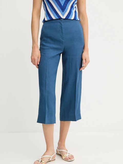 United Colors of Benetton spodnie lniane damskie kolor niebieski proste high waist 4AGHDF08M - zdjęcie produktu nr 1