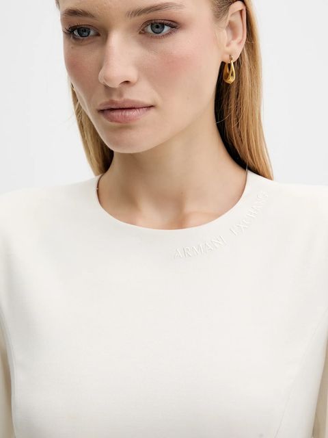 Armani Exchange sukienka z domieszką wełny kolor beżowy mini dopasowana XW000661 AF16142