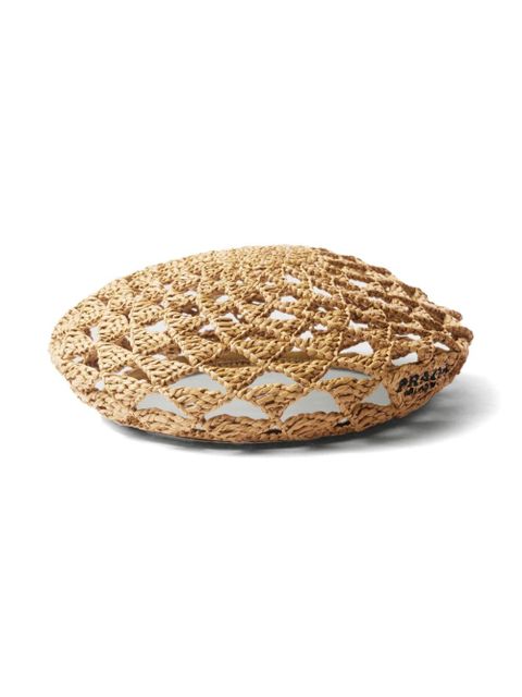 Prada woven raffia beret - Neutrals