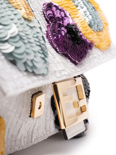 FENDI Baguette Sunny Side Flowers sequin-embellished shoulder bag - White