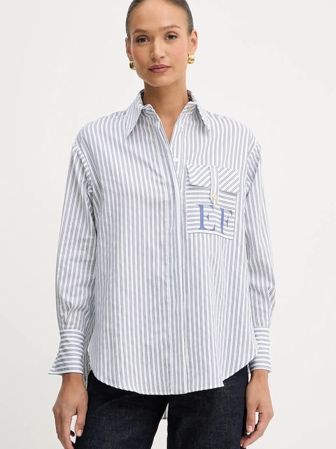 Elisabetta Franchi koszula bawełniana damska kolor niebieski relaxed z kołnierzykiem klasycznym CA11156E2 - zdjęcie produktu nr 1