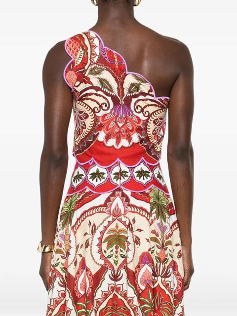 FARM Rio scalloped floral-print top - Red