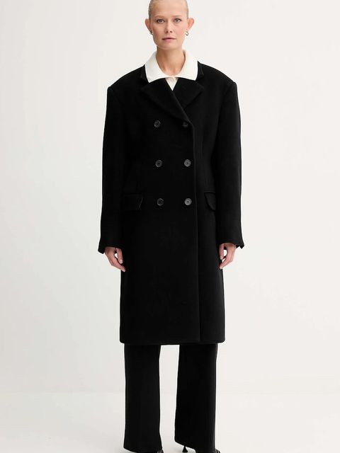 Filippa K płaszcz z dodatkiem wełny kolor czarny 31972