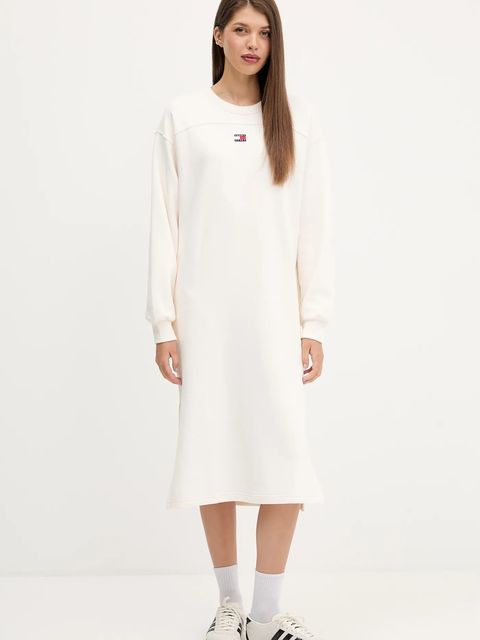 Tommy Jeans sukienka bawełniana kolor beżowy mini oversize DW0DW21484 - zdjęcie produktu nr 1