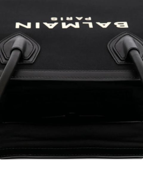 Balmain logo-plaque leather-trimmed tote bag - Black