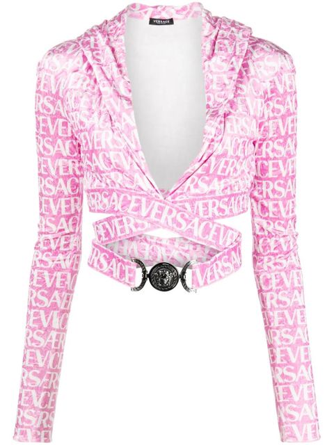 Versace Versace All-Over velvet cropped hoodie - Pink - zdjęcie produktu nr 1