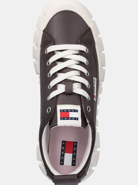 Tommy Jeans sneakersy skórzane TJW VULC FLATFORM LEATHER damskie kolor brązowy EN0EN03008