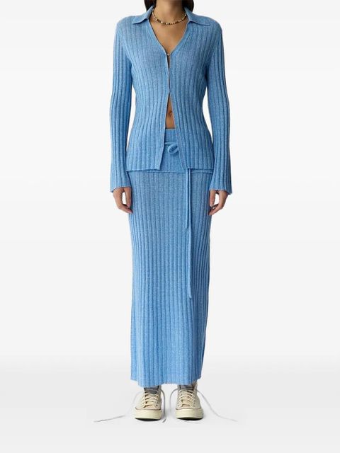 Guest In Residence Breezy ribbed point-collar cardigan - Blue