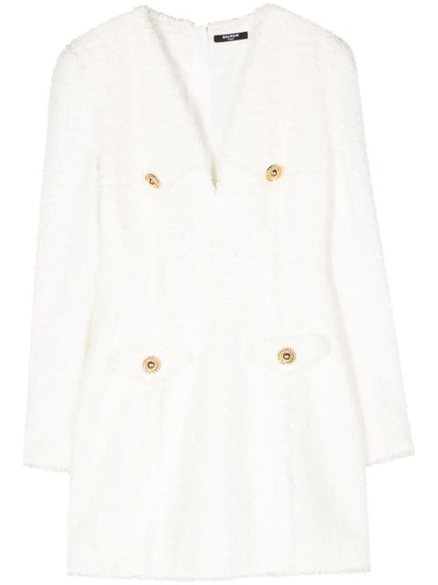 Balmain button-embellished tweed minidress - White - zdjęcie produktu nr 1