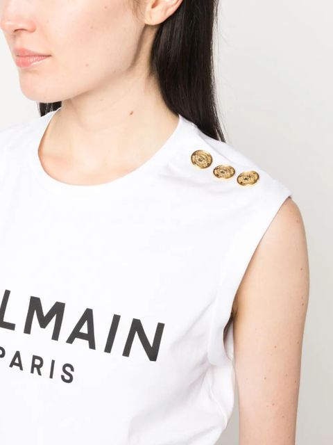 Balmain logo-print detail tank top - White