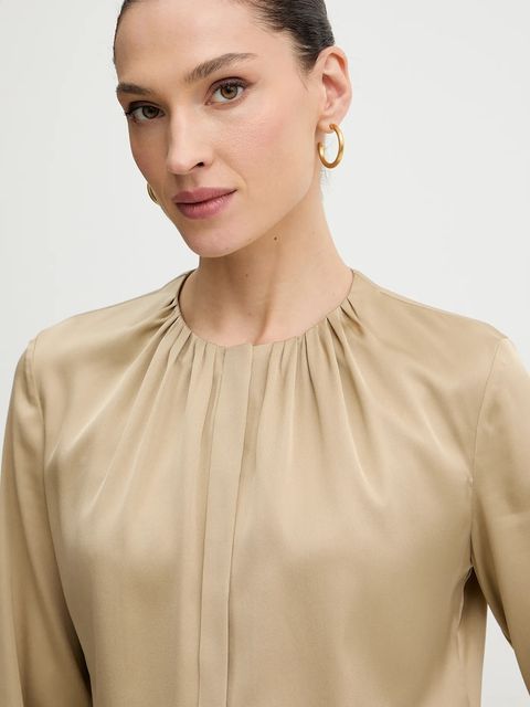 BOSS koszula jedwabna kolor beżowy regular 50538481