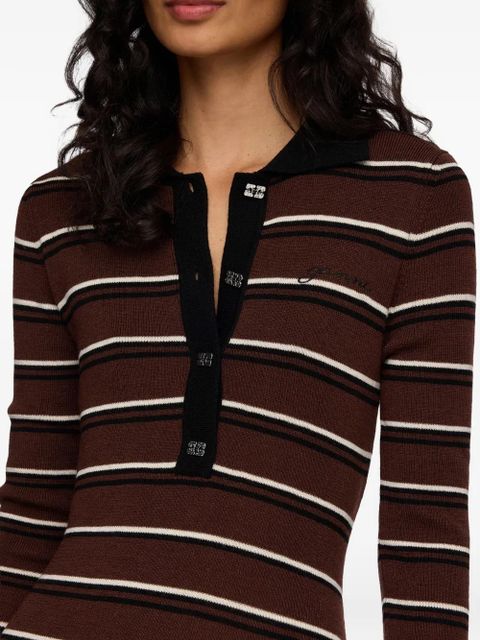 GANNI striped polo mini dress - Brown