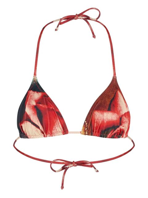 Jean Paul Gaultier printed roses tie bikini top - Red
