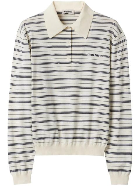 Miu Miu logo-print striped polo top - Neutrals - zdjęcie produktu nr 1