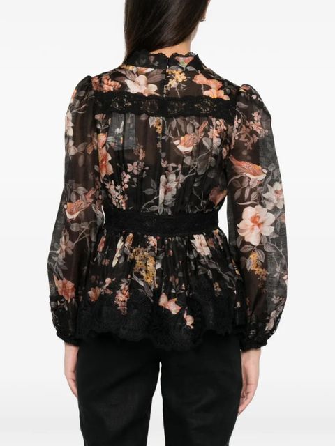 ZIMMERMANN Carousel floral-print lace-trim blouse - Black