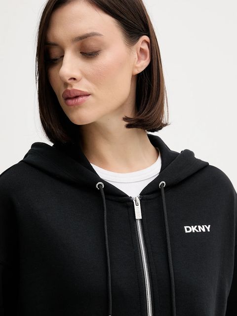 Dkny bluza damska kolor czarny z kapturem gładka DP6J9665