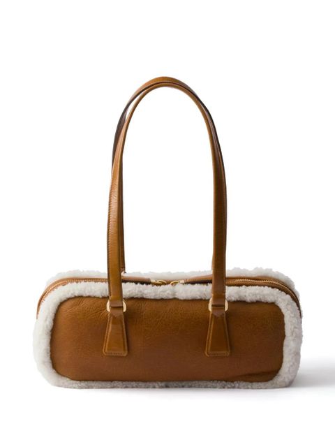 Prada medium shearling leather tote bag - Brown - zdjęcie produktu nr 2