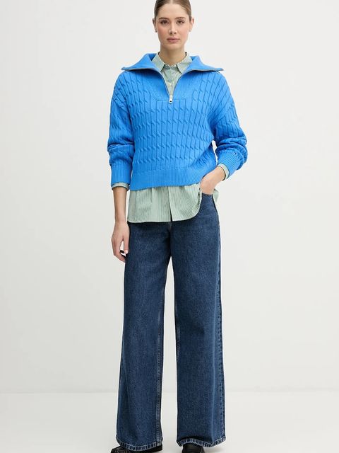 Tommy Hilfiger sweter bawełniany damski kolor niebieski z golfem WW0WW47643 - zdjęcie produktu nr 2