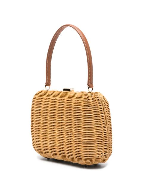 Self-Portrait mini Cherry woven top-handle bucket bag - Neutrals