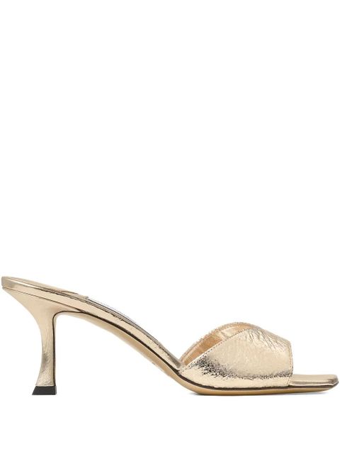 Jimmy Choo metallic-effect leather square-toe heeled sandals - Yellow - zdjęcie produktu nr 1