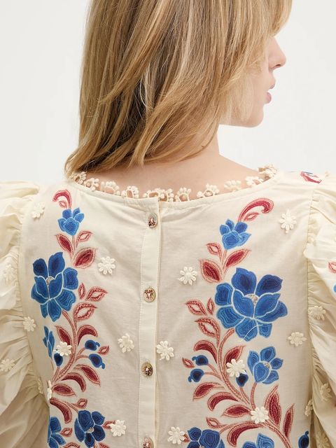 Farm Rio bluzka bawełniana damska kolor beżowy z nadrukiem 344127