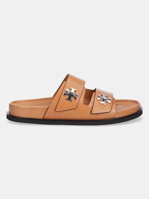 Tory Burch klapki skórzane T Lock Sport Slide damskie kolor brązowy 166905-250 - zdjęcie produktu nr 2