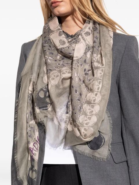 Zadig&Voltaire skull-print fringed scarf - Grey