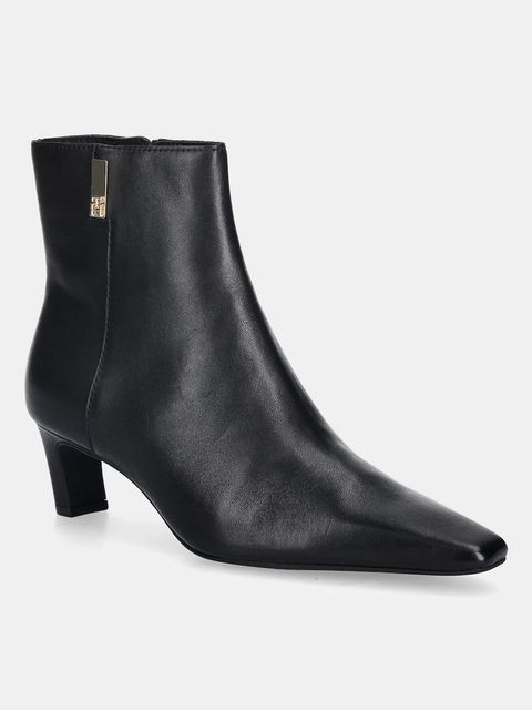 Tommy Hilfiger botki skórzane SQUARE TOE KITTEN BOOTIE damskie kolor czarny na słupku FW0FW08768 - zdjęcie produktu nr 1