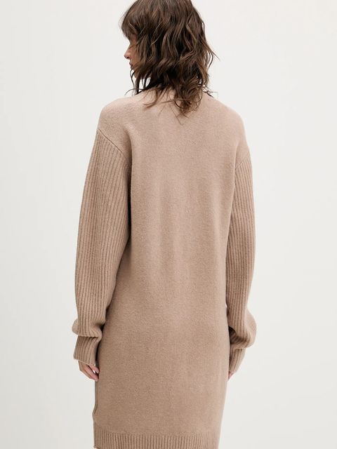 Tommy Jeans sukienka z domieszką wełny kolor beżowy mini oversize DW0DW21462