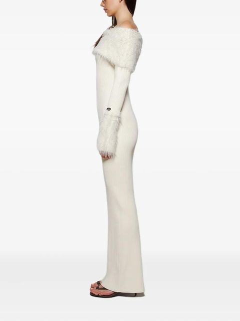 Jean Paul Gaultier ribbed faux-fur trimmed dress - Neutrals