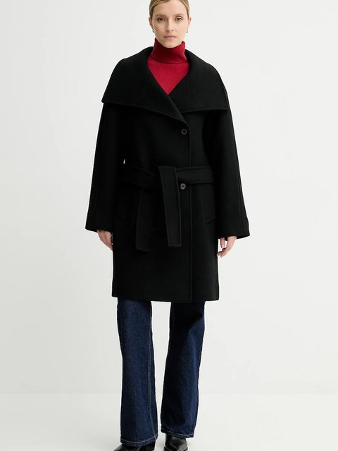 Calvin Klein płaszcz z wełną kolor czarny LV044D557G