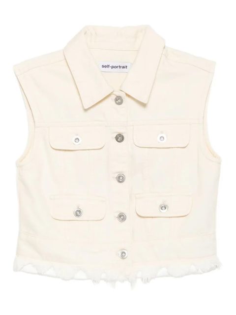 Self-Portrait sleeveless denim jacket - Neutrals - zdjęcie produktu nr 1