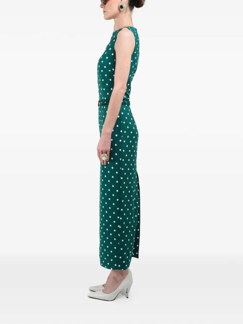 Rowen Rose polka-dots straight-neckline maxi dress - Green