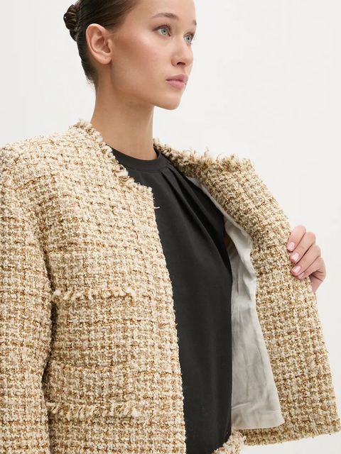 IRO marynarka wełniana kolor złoty niezapinana wzorzysta WM07CORALI