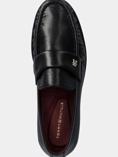 Tommy Hilfiger mokasyny skórzane LOAFER SOFT NAPPA PLEATED TOE damskie kolor czarny na płaskim obcasie FW0FW08362
