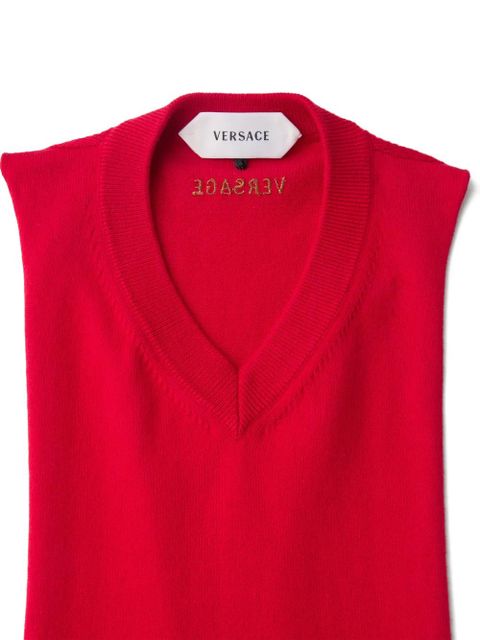 Versace V-neck logo knitted top - Red