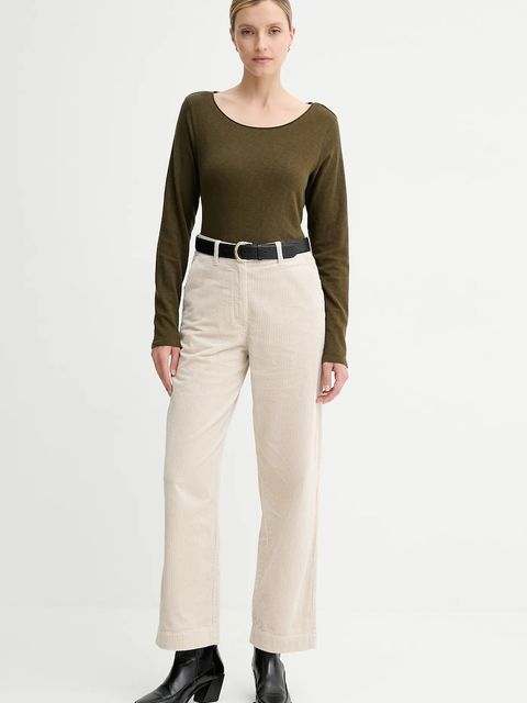 Marc O'Polo spodnie sztruksowe damskie kolor beżowy proste high waist 511104110441