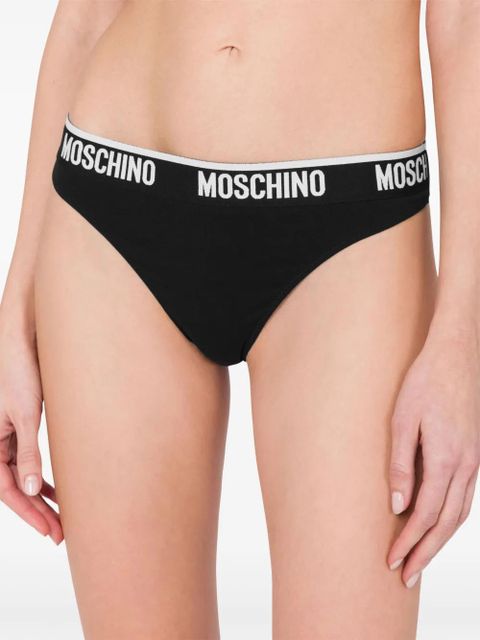 Moschino logo-waistband two-tone thong - Black