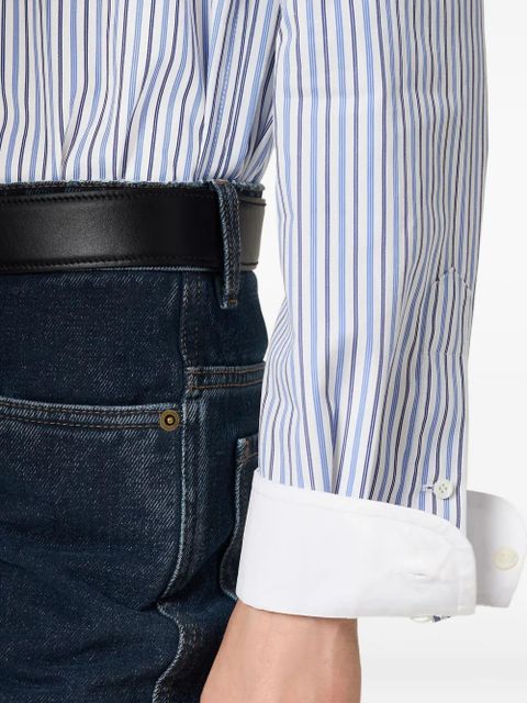 Miu Miu striped logo-embroidered shirt - Blue - zdjęcie produktu nr 2