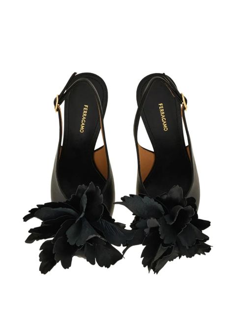 Ferragamo 70mm flower-embellished slingback pumps - Black
