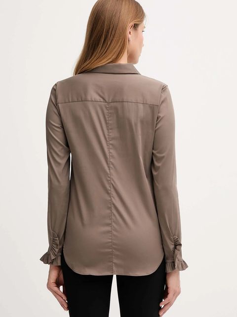 Mos Mosh koszula damska kolor brązowy regular z kołnierzykiem klasycznym 144070