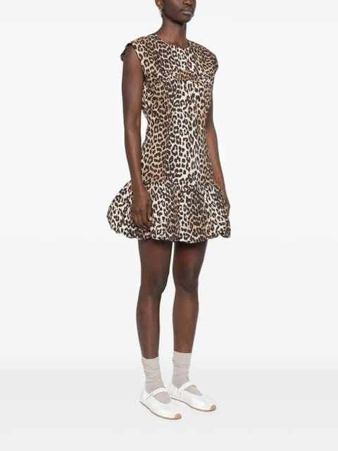 GANNI leopard-print cotton mini dress - Brown