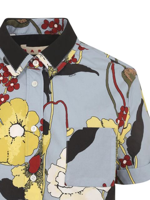 Marni floral pocket cotton shirt - Blue