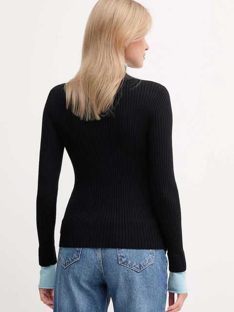 Calvin Klein Jeans sweter z dodatkiem wełny damski kolor czarny lekki z półgolfem LV044D314G