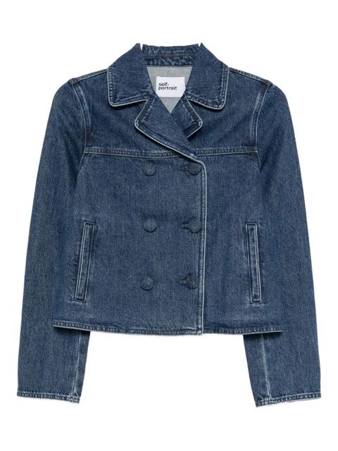 Self-Portrait double-breasted denim jacket - Blue