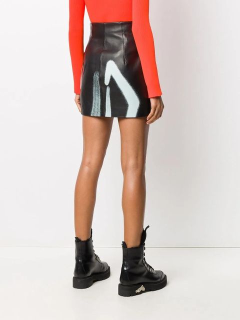 Off-White graffiti detail mini leather skirt - BLACK WHITE