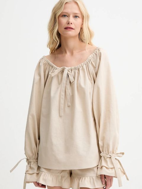 The Sleeper bluzka lniana damska kolor beżowy gładka CHBL06P017N - zdjęcie produktu nr 1