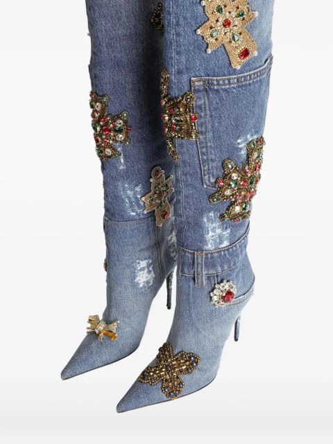Dolce & Gabbana 105mm embroidered patchwork denim boots - Blue