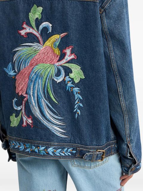 ETRO embroidered zip denim jacket - Blue