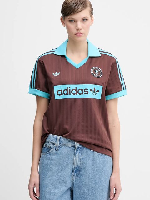 adidas Originals t-shirt Football Tee damski kolor brązowy JY3542